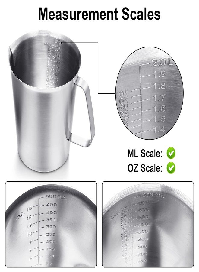 Flutesan 3 Pcs Stainless Steel Measuring Cups Measuring Pitcher with Handle with Markings for Latte Art, Water Pouring 2/4/8 Cup (16/32/64 oz) - Image 3