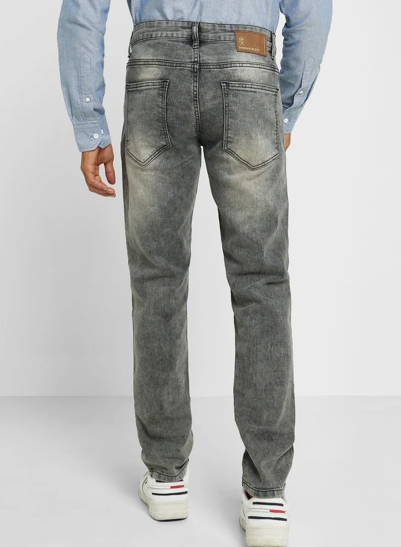 توماس سكوت Thomas Scott Men Classic Fit Heavy Fade Whiskers Stretchable Jeans