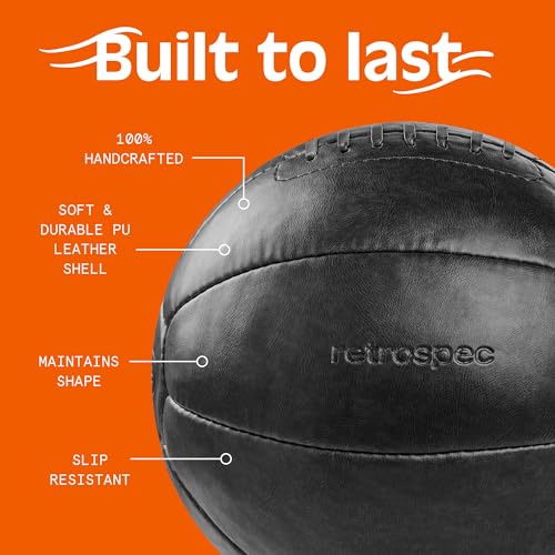 Retrospec Core Weighted Medicine Ball 4, 6, 8, 10, 12, 14, 16, 20, 25, 30 lbs, Soft Touch Vegan Leather with Sturdy Grip for Strength Training, Recovery, Balance Exercises and Other Full-Body Workouts - Image 3