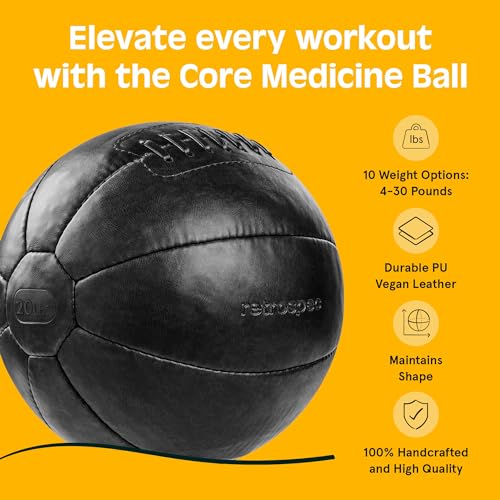 Retrospec Core Weighted Medicine Ball 4, 6, 8, 10, 12, 14, 16, 20, 25, 30 lbs, Soft Touch Vegan Leather with Sturdy Grip for Strength Training, Recovery, Balance Exercises and Other Full-Body Workouts - Image 4