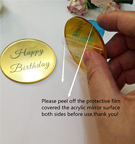 XIAOYUE Set of 12pcs Happy Birthday Cake Disc Cupcake Toppers Mirror Acrylic Cake Charm Engraved TopperMini Acrylic Cake Toppers Gold Mirror - Image 5