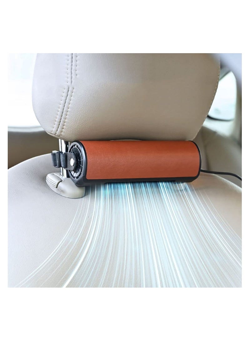 Portable Car Seat Fan, for Front Rear Seat Passenger, USB Powered and 3 Speeds Strong Cooling Air Fan Adjustable Strap for SUV, RV, Vehicles, Office Seats (Brown) - Image 5