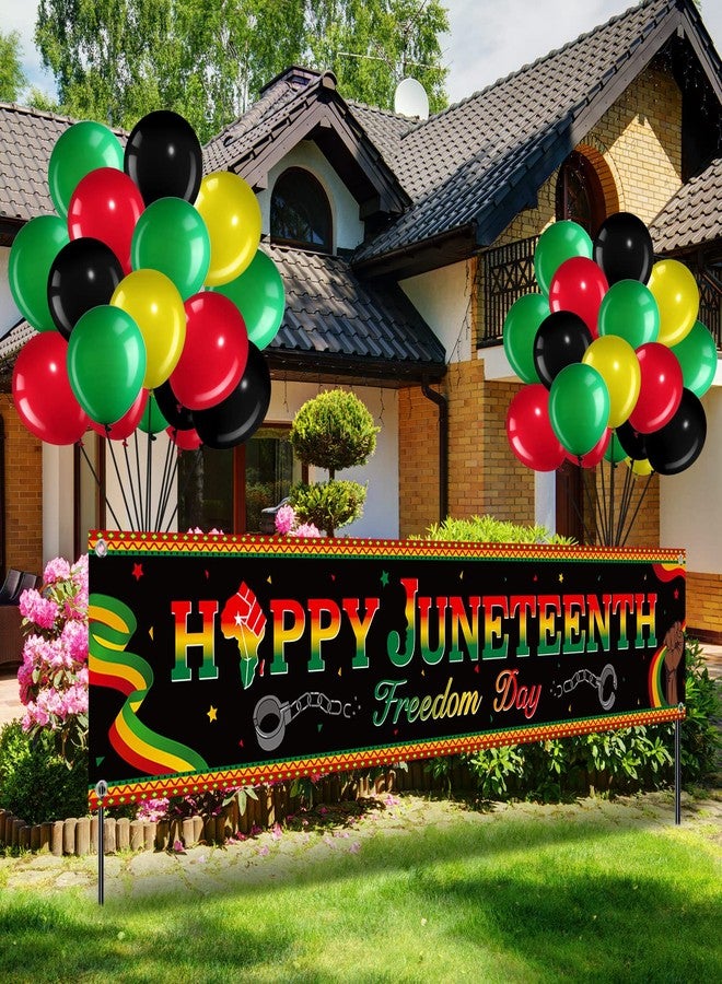 Breling 36 Pieces Happy Juneteenth Decoration Large Fabric June 19th Yard Sign Outdoor Patriotic Juneteenth Banner with Latex Balloons for African Afro American Juneteenth Holiday Party Supplies - Image 1