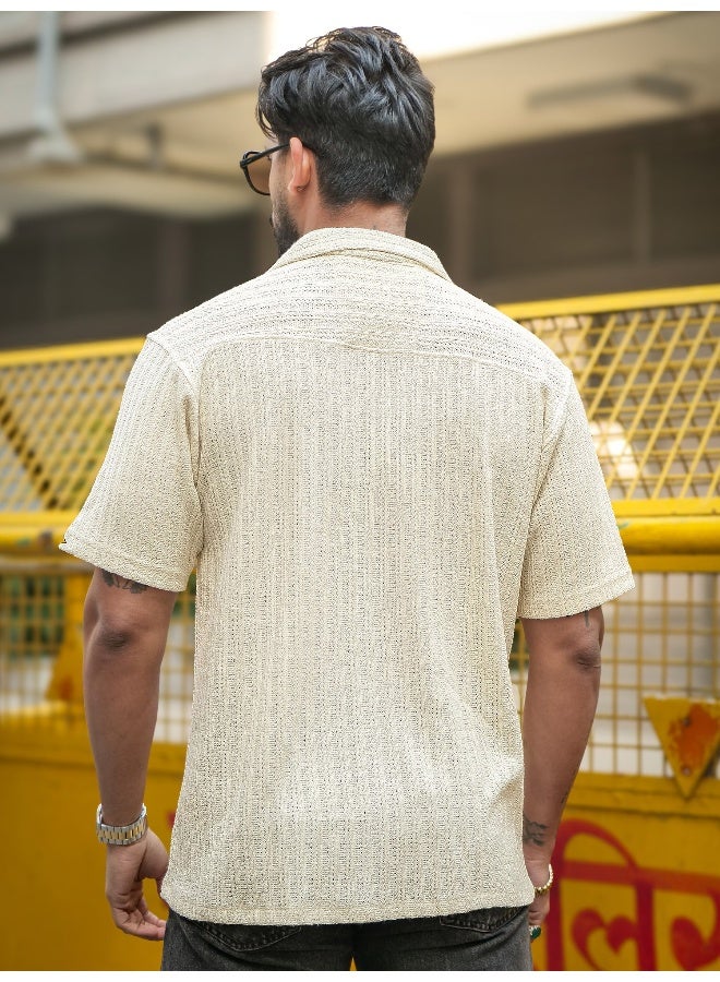 Maniac Maniac Mens Textured Half Sleeve Cotton Half White Cotton Shirt  - Image 4