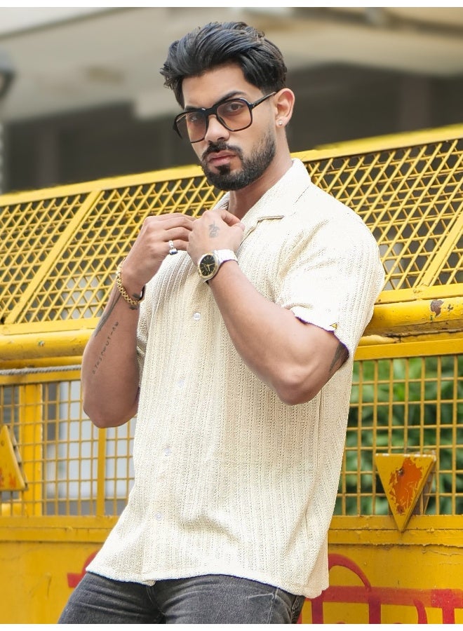 Maniac Maniac Mens Textured Half Sleeve Cotton Half White Cotton Shirt  - Image 3