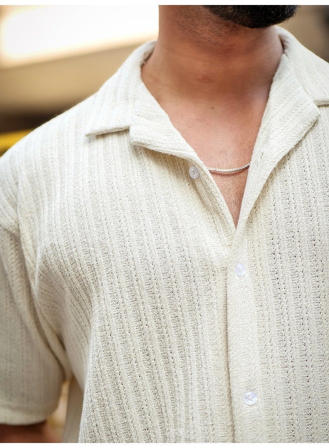 Maniac Maniac Mens Textured Half Sleeve Cotton Half White Cotton Shirt  - Image 5
