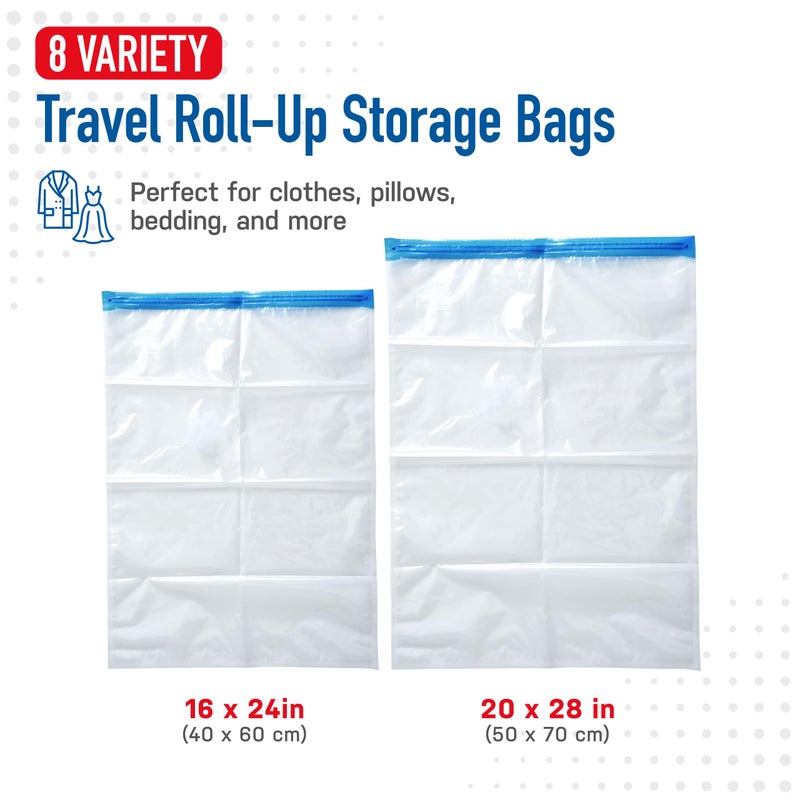 Spacesaver Travel Roll-Up Storage Bags with Double-Zip Seal and Triple-Seal Turbo Valve, Get 80% More Storage - Space Saver Bags for Travel - Compression Bags for Travel (Variety 8 Pack) - Image 3