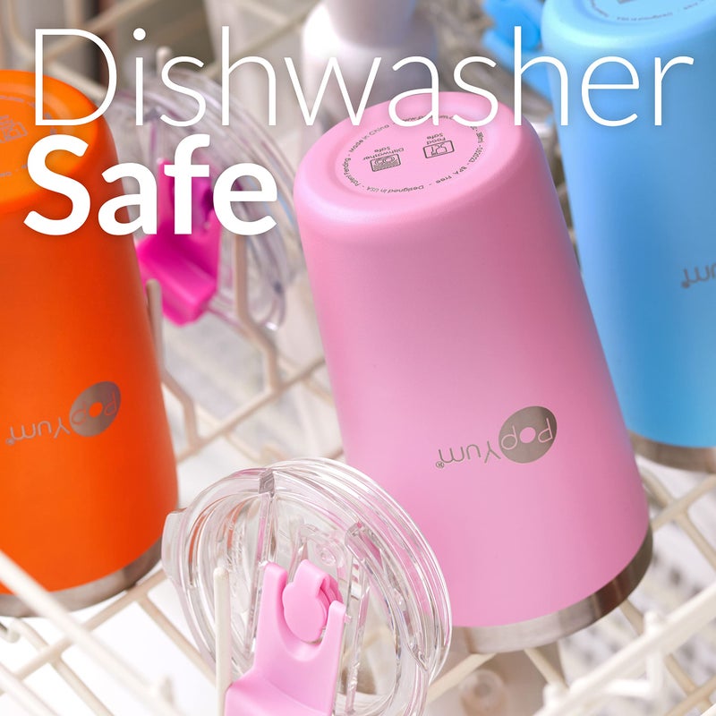 PopYum 13oz Insulated Stainless Steel Kidsâ€™ Cups with Lid and Straw, 2-Pack, Blue, Green, stackable, sippy, baby, child, toddler, tumbler, double wall, vacuum, leak proof - Image 5