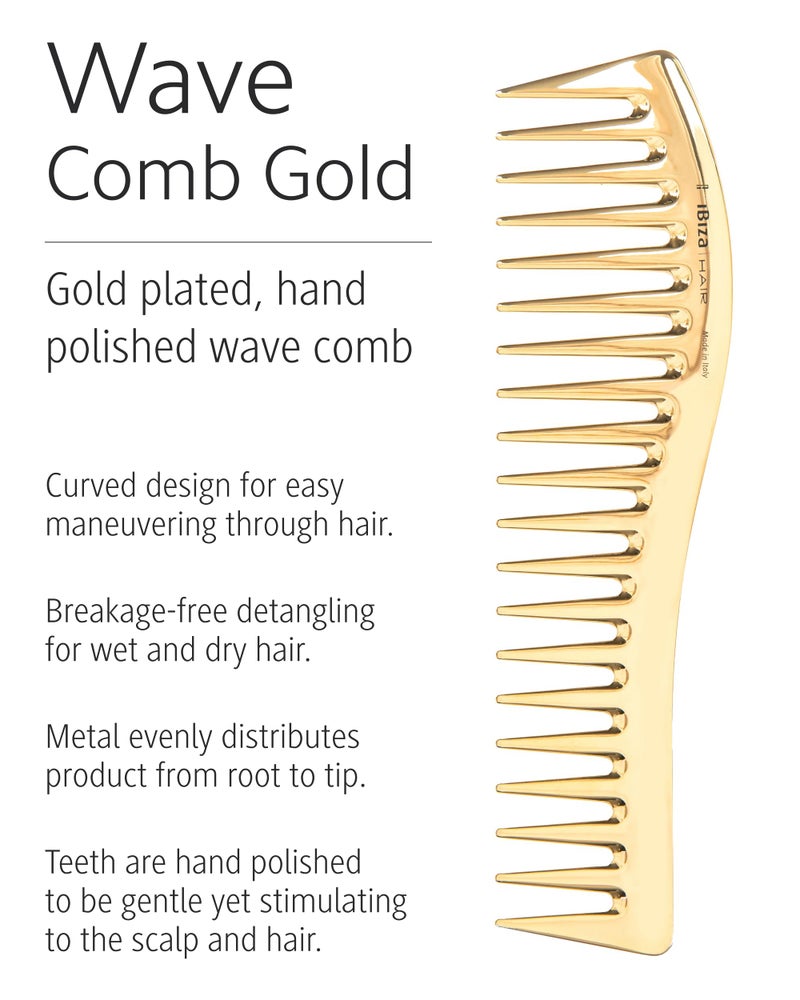 Ibiza Hair Professional Wave Detangling Comb (Gold), Wide Spaced Teeth Preserve Curl & Definition, Pain Free Hair Accessories for Women & Girls, Durable & Heat Resistant for Everyday Use - Image 3