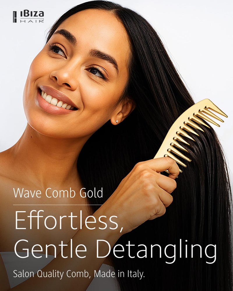 Ibiza Hair Professional Wave Detangling Comb (Gold), Wide Spaced Teeth Preserve Curl & Definition, Pain Free Hair Accessories for Women & Girls, Durable & Heat Resistant for Everyday Use - Image 2