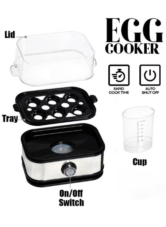 Stainless Steel Multi-Functional Egg Cooker 6 Egg Capacity, Fast Cooking with Automatic Shut Off & Boil-Dry Protection, Complete with Tray and Lid for Eggs, Vegetables and Dumplings