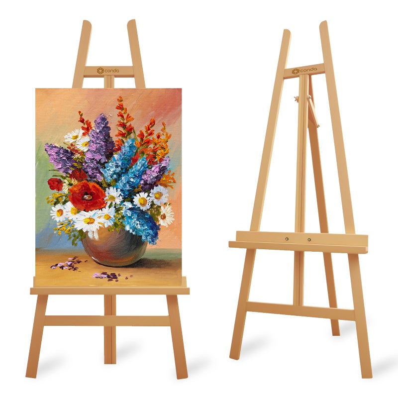 Conda Heavy Duty A-Frame Wood Easel Stand - Adjustable Studio Easel Holds Large Canvas, Mirror, Wedding Sign Up to 90 Inches, Floor Display Easel for Artists & Events, Natural Beechwood - Image 1