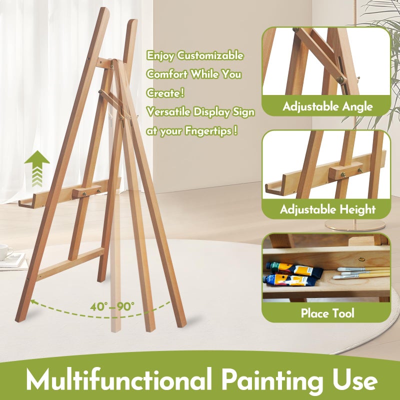 Conda Heavy Duty A-Frame Wood Easel Stand - Adjustable Studio Easel Holds Large Canvas, Mirror, Wedding Sign Up to 90 Inches, Floor Display Easel for Artists & Events, Natural Beechwood - Image 3