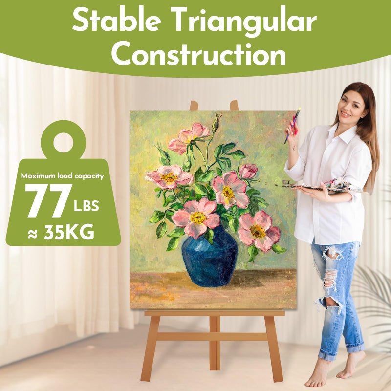 Conda Heavy Duty A-Frame Wood Easel Stand - Adjustable Studio Easel Holds Large Canvas, Mirror, Wedding Sign Up to 90 Inches, Floor Display Easel for Artists & Events, Natural Beechwood - Image 5