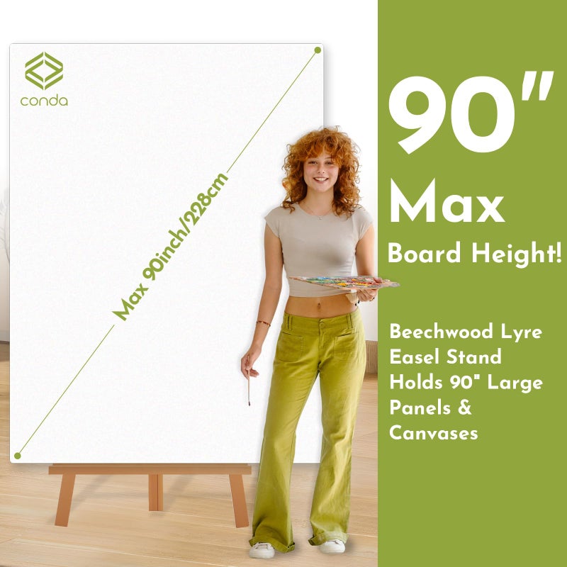 Conda Heavy Duty A-Frame Wood Easel Stand - Adjustable Studio Easel Holds Large Canvas, Mirror, Wedding Sign Up to 90 Inches, Floor Display Easel for Artists & Events, Natural Beechwood - Image 2