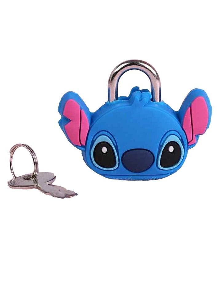 Metal Mini Padlock, Stitch Cartoon PVC Doll Lock, Creative Cute Safety Anti Theft Luggage Lock, Durable Portable Anime Cartoon Keychain Locks, (1pc, Blue, Design A)  - Image 1