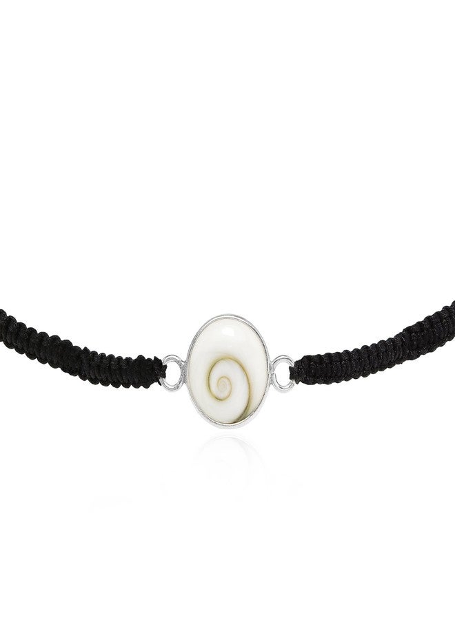 AeraVida Spiritual Eye of Shiva Shell Sterling Silver on Black Cotton Rope Adjustable Wrist Pull Bracelet - Image 3