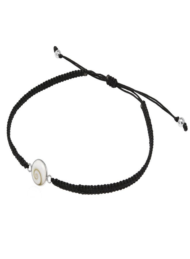 AeraVida Spiritual Eye of Shiva Shell Sterling Silver on Black Cotton Rope Adjustable Wrist Pull Bracelet - Image 2