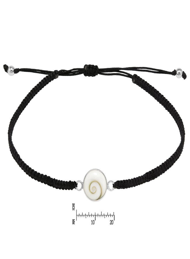 AeraVida Spiritual Eye of Shiva Shell Sterling Silver on Black Cotton Rope Adjustable Wrist Pull Bracelet - Image 4