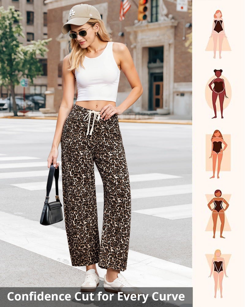 GRAPENT High Rise Jeans for Women Cropped Jeans for Women Leopard Pants Cropped Barrel High Waisted Wide Leg Pants Barrel Y2k Bleached Sand Leopard Size Small US 4 to 6 - Image 5