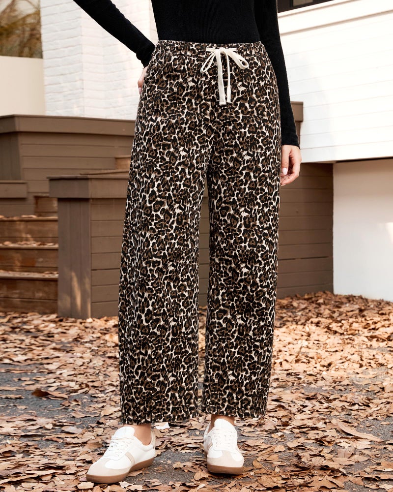 GRAPENT High Rise Jeans for Women Cropped Jeans for Women Leopard Pants Cropped Barrel High Waisted Wide Leg Pants Barrel Y2k Bleached Sand Leopard Size Small US 4 to 6 - Image 2