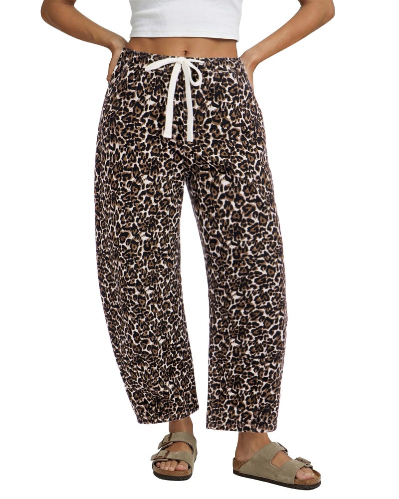 GRAPENT High Rise Jeans for Women Cropped Jeans for Women Leopard Pants Cropped Barrel High Waisted Wide Leg Pants Barrel Y2k Bleached Sand Leopard Size Small US 4 to 6 - Image 1