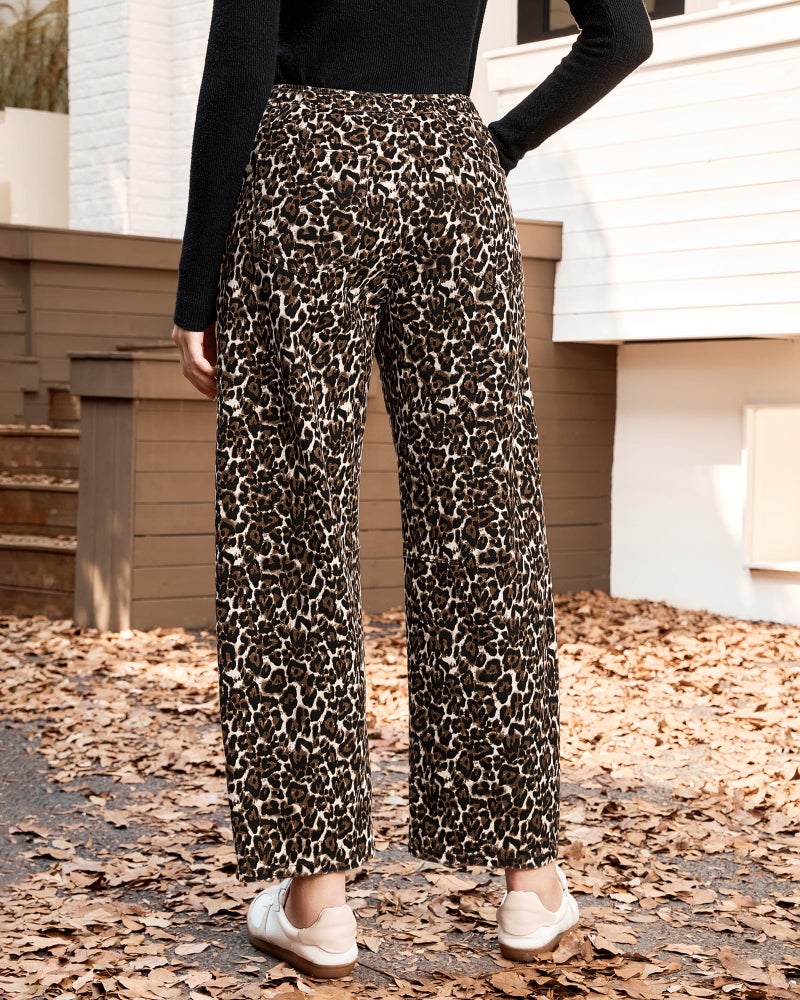 GRAPENT High Rise Jeans for Women Cropped Jeans for Women Leopard Pants Cropped Barrel High Waisted Wide Leg Pants Barrel Y2k Bleached Sand Leopard Size Small US 4 to 6 - Image 3