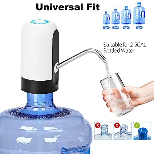 Vshinic Smart USB Rechargeable Water Jug Pump Dispenser - 5 Gallon Automatic Drinking Water Pump for Universal Bottle - White - Image 2