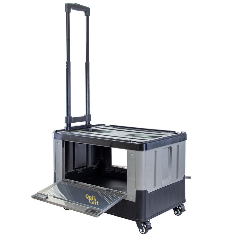 dbest Products Quik Cart Extended Four Wheeled Rolling Crate Teacher Utility with seat Dual Accessible Doors Heavy Duty Collapsible Basket with Two Position Handle - Image 1