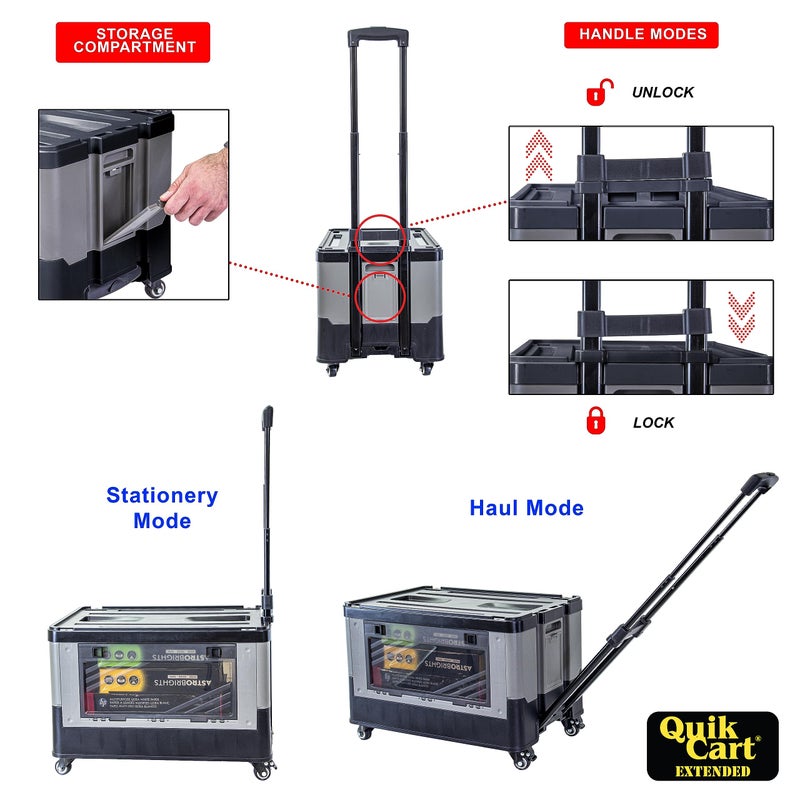 dbest Products Quik Cart Extended Four Wheeled Rolling Crate Teacher Utility with seat Dual Accessible Doors Heavy Duty Collapsible Basket with Two Position Handle - Image 2