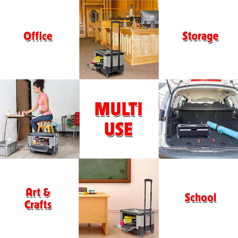 dbest Products Quik Cart Extended Four Wheeled Rolling Crate Teacher Utility with seat Dual Accessible Doors Heavy Duty Collapsible Basket with Two Position Handle - Image 5