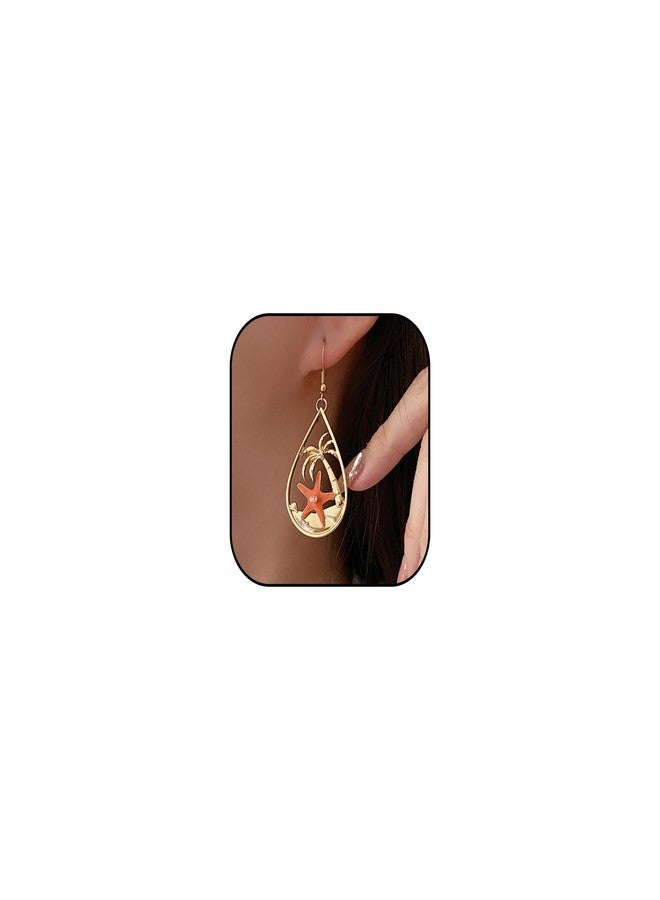 Frodete Starfish Seashell Earrings for Women Beach Jewelry Pearl Drop Shell Dangle Tropical Vacation Outfits Accessory Ocean Summer Outfits Tropical Beach Vacation Clothes Dresses - Image 1