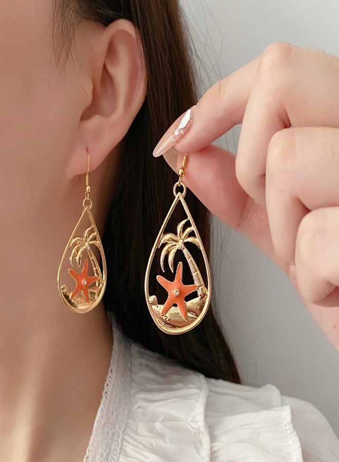Frodete Starfish Seashell Earrings for Women Beach Jewelry Pearl Drop Shell Dangle Tropical Vacation Outfits Accessory Ocean Summer Outfits Tropical Beach Vacation Clothes Dresses - Image 2