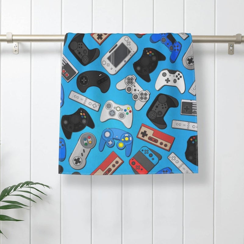 Perinsto Video Game Controller Background Hand Towel Gaming Theme Decorative Fingertip Towels Multipurpose for Bathroom Kitchen Gym and Spa, 27.5" X 15.7" - Image 2