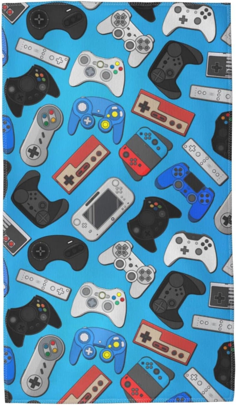 Perinsto Video Game Controller Background Hand Towel Gaming Theme Decorative Fingertip Towels Multipurpose for Bathroom Kitchen Gym and Spa, 27.5" X 15.7" - Image 1