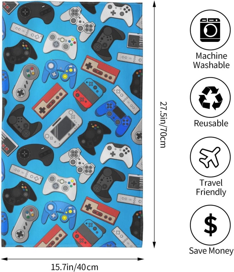 Perinsto Video Game Controller Background Hand Towel Gaming Theme Decorative Fingertip Towels Multipurpose for Bathroom Kitchen Gym and Spa, 27.5" X 15.7" - Image 4