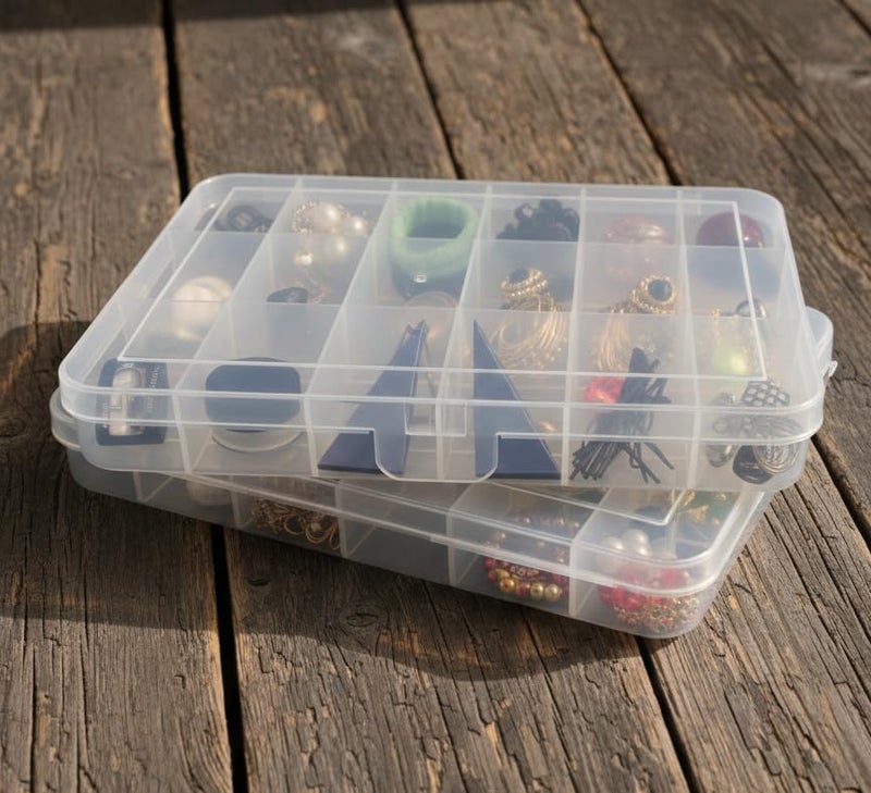 c s m C.S.M CSM® Jewelry Box with partitions Transparent 18 Grids Rectangular Storage Boxes - Big Size Box (Pack of 2 Boxes) - Image 3