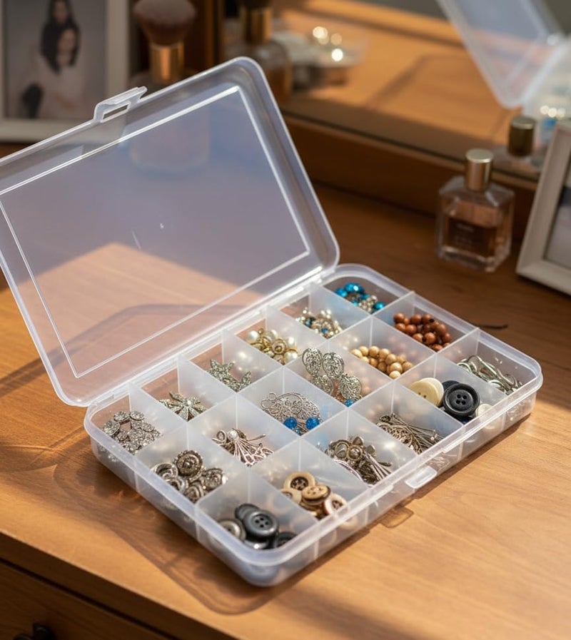 c s m C.S.M CSM® Jewelry Box with partitions Transparent 18 Grids Rectangular Storage Boxes - Big Size Box (Pack of 2 Boxes) - Image 2