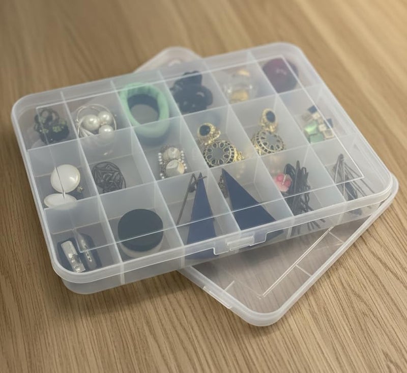 c s m C.S.M CSM® Jewelry Box with partitions Transparent 18 Grids Rectangular Storage Boxes - Big Size Box (Pack of 2 Boxes) - Image 4