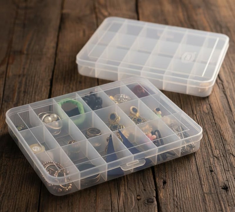 c s m C.S.M CSM® Jewelry Box with partitions Transparent 18 Grids Rectangular Storage Boxes - Big Size Box (Pack of 2 Boxes) - Image 5