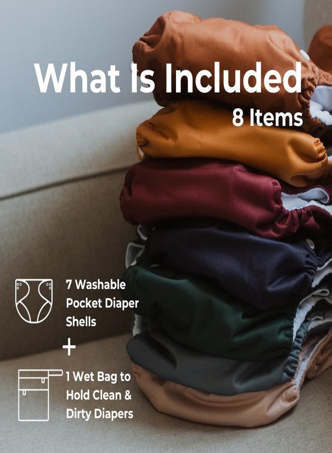 Nora's Nursery Large Pocket Cloth Diaper 7 Pack for Toddlers 35 to 55lbs with 1 Wet Bag - Waterproof Cover, Washable, Reusable & One Size Adjustable - Pacific Neutrals - Image 2