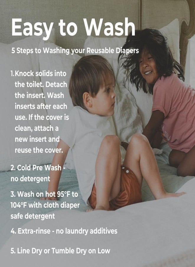 Nora's Nursery Large Pocket Cloth Diaper 7 Pack for Toddlers 35 to 55lbs with 1 Wet Bag - Waterproof Cover, Washable, Reusable & One Size Adjustable - Pacific Neutrals - Image 4