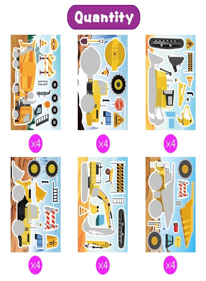 OTAITY 24 Sheets Make Your Own Construction Vehicle Stickers for Kids Boys, Make-a-face Stickers, Engineering Vehicles Stickers Fire Trucks Excavator Construction for Kids Construction Themed Party Favors - Image 2