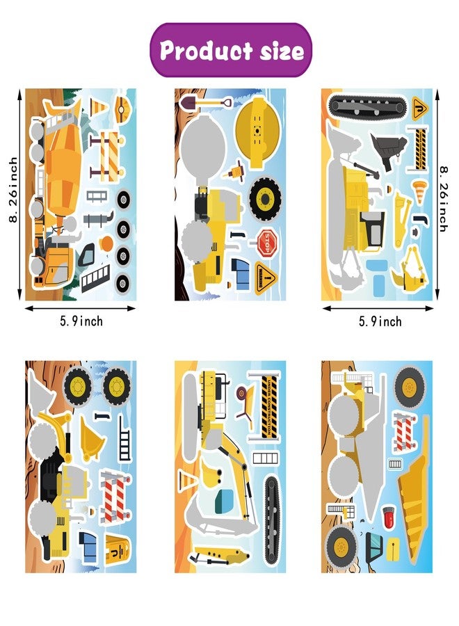OTAITY 24 Sheets Make Your Own Construction Vehicle Stickers for Kids Boys, Make-a-face Stickers, Engineering Vehicles Stickers Fire Trucks Excavator Construction for Kids Construction Themed Party Favors - Image 3