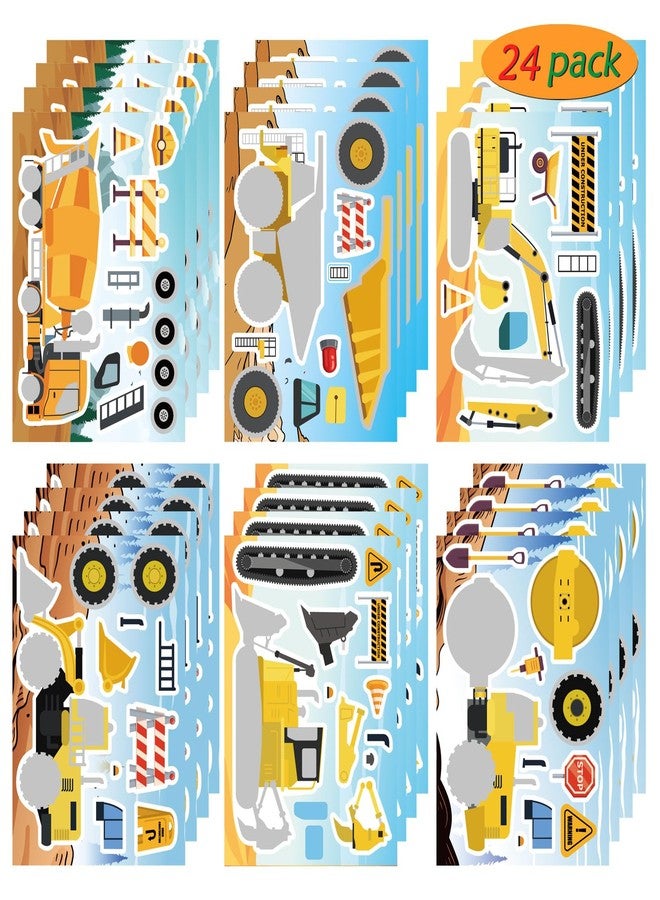 OTAITY 24 Sheets Make Your Own Construction Vehicle Stickers for Kids Boys, Make-a-face Stickers, Engineering Vehicles Stickers Fire Trucks Excavator Construction for Kids Construction Themed Party Favors - Image 1