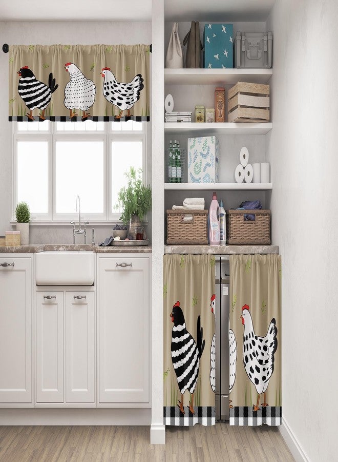 Tayney Rooster Kitchen Window Curtains Valance and Tier Set 36 Inch Farmhouse Black White Chicken Rod Pocket Short Tier Curtain, Vintage Rustic Small Drapes for Kitchen Decor - Image 2