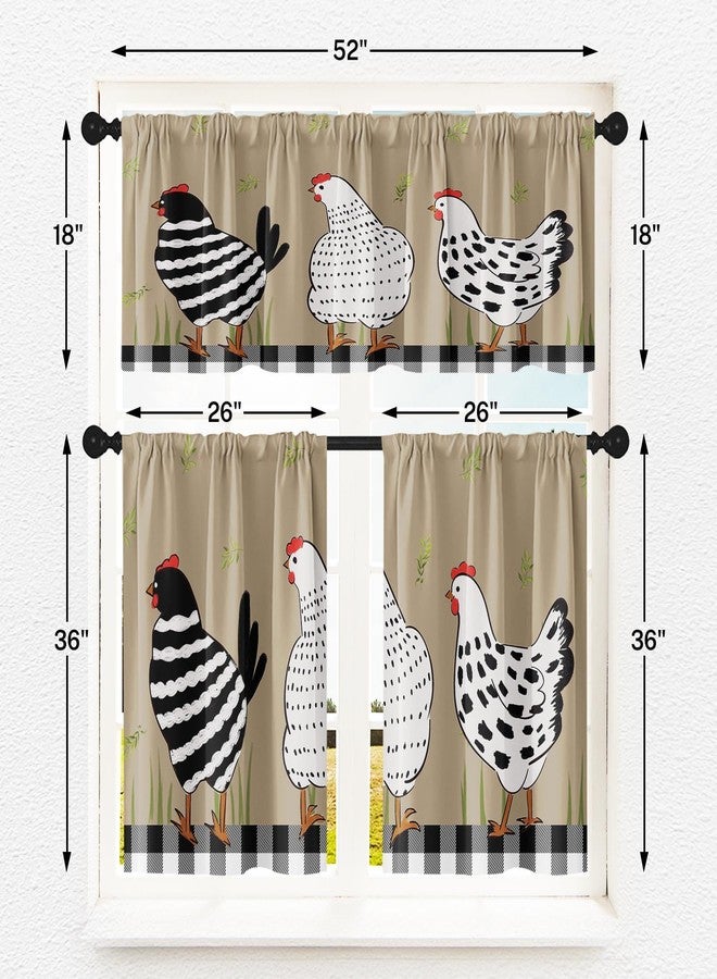 Tayney Rooster Kitchen Window Curtains Valance and Tier Set 36 Inch Farmhouse Black White Chicken Rod Pocket Short Tier Curtain, Vintage Rustic Small Drapes for Kitchen Decor - Image 4