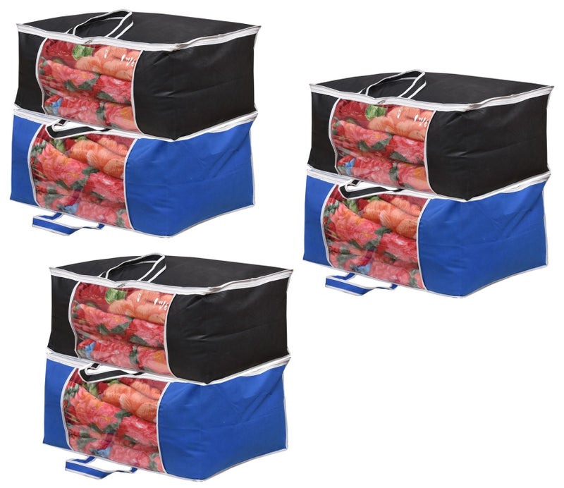 Yellow Weaves™ Combo of Underbed Storage Bag, Storage Organiser, Blanket Cover with Designer Handles, Set of 6 Pcs - Multi Color - Image 5