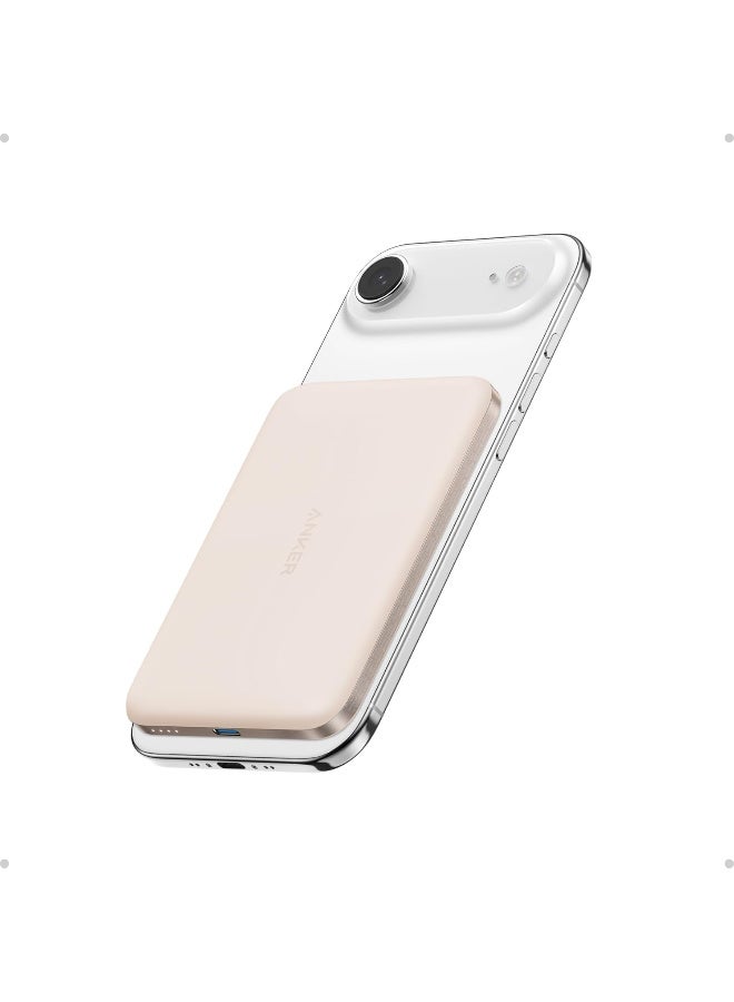 أنكر Anker Nano Power Bank, Ultra-Slim 5,000mAh Magnetic Wireless Charging Battery, Certified 5W\7.5W MagSafe-Compatible Portable Charger, Ergonomic Design, for iPhone Air/17/16 Series pink - Image 1
