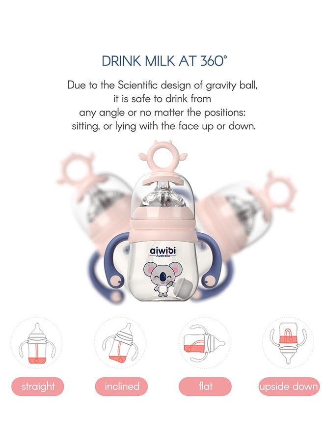 aiwibi Pack Of 2 Aiwibi Baby Feeding BPA-Free Bottles With Weighted Straw, 180ML, Pink/Blue - Image 4